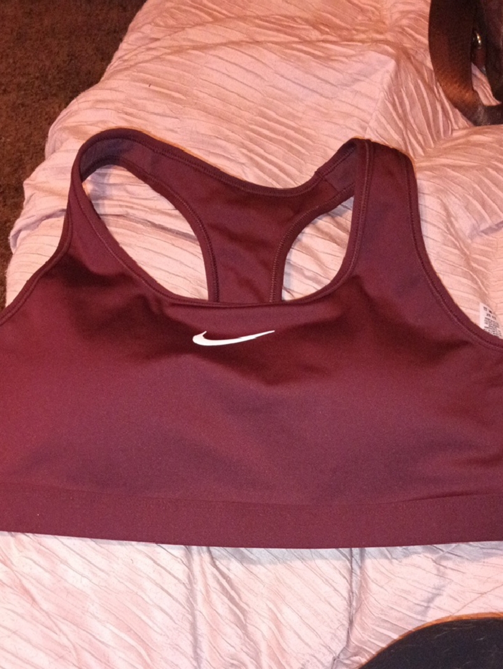 Nike Maroon Racerback Sports Bra with White Swoosh Size Large